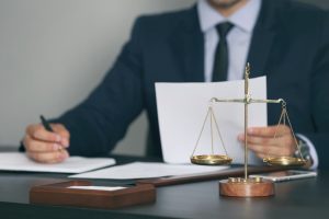 lawyer at a deposition