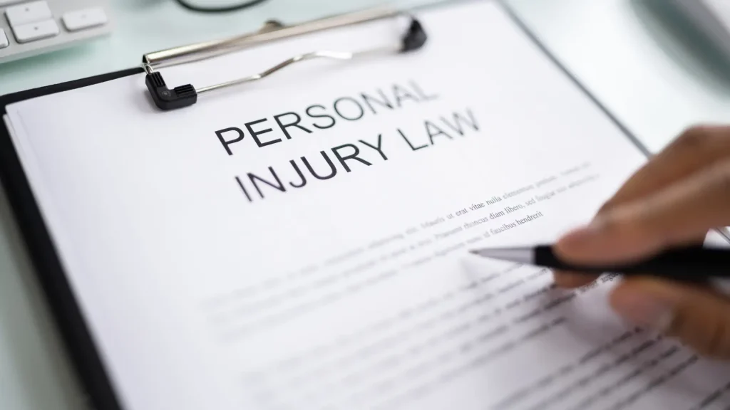 Close-up of a person signing a personal injury law document.